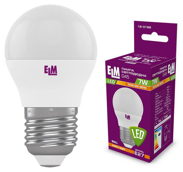 Світлодіодна лампа ELM D45 7W PA10 E27 3000K (18-0162)