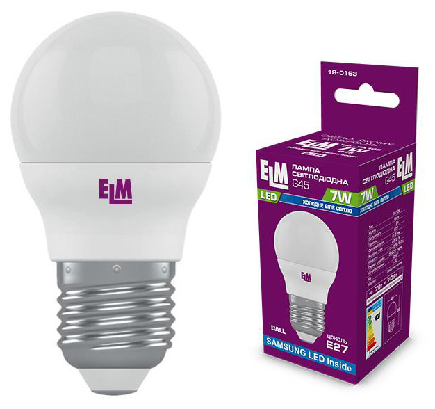 Світлодіодна лампа ELM D45 7W PA10S E27 4000K (18-0163)