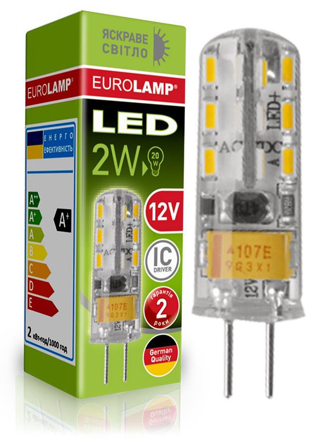 Світлодіодна лампа Eurolamp з цоколем G4 Eurolamp LED силикон G4 2W 4000K 12V (LED-G4-0240(12))