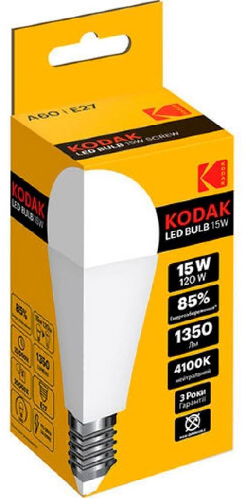 Светодиодная лампа Kodak A60 E27 15W 4100K (30420113/B-IK1)