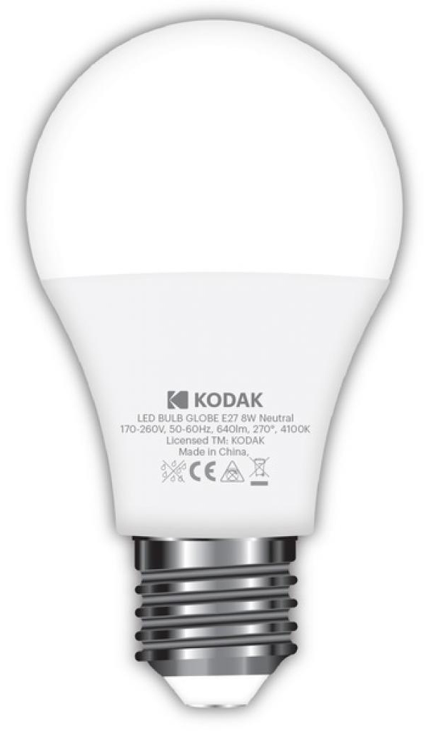 Светодиодная лампа мощностью 8 Вт Kodak A60 E27 8W 4100K (30419377/B-IK1)