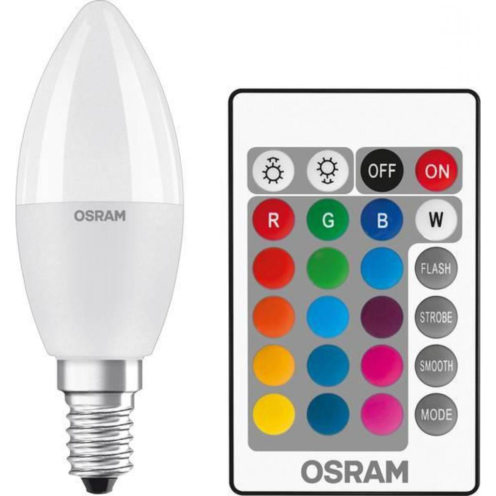 Светодиодная лампа Osram форма свеча Osram LED В40 4.5W 470Lm 2700К+RGB E14 пульт ДУ (4058075144309)