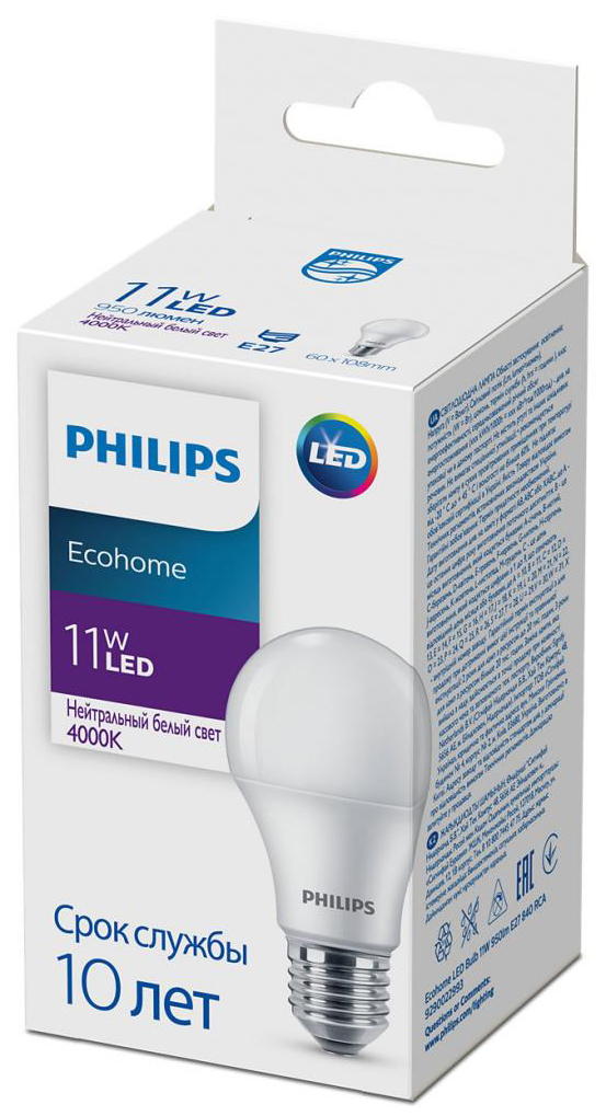 Светодиодная лампа Philips Ecohome LED Bulb 11W 950lm E27 840 RCA (929002299317) цена 92 грн - фотография 2