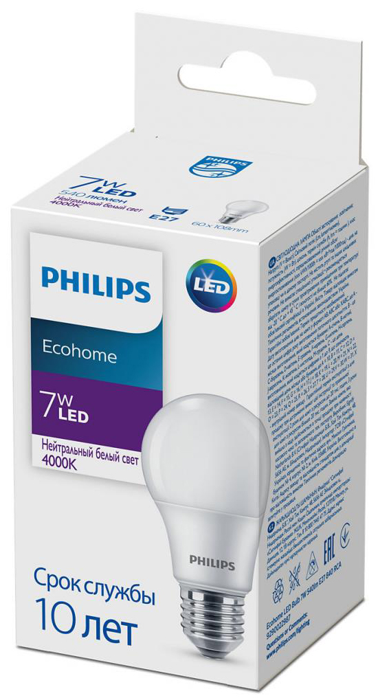 Светодиодная лампа Philips Ecohome LED Bulb 7W 540lm E27 840 RCA (929002298717) цена 70.50 грн - фотография 2