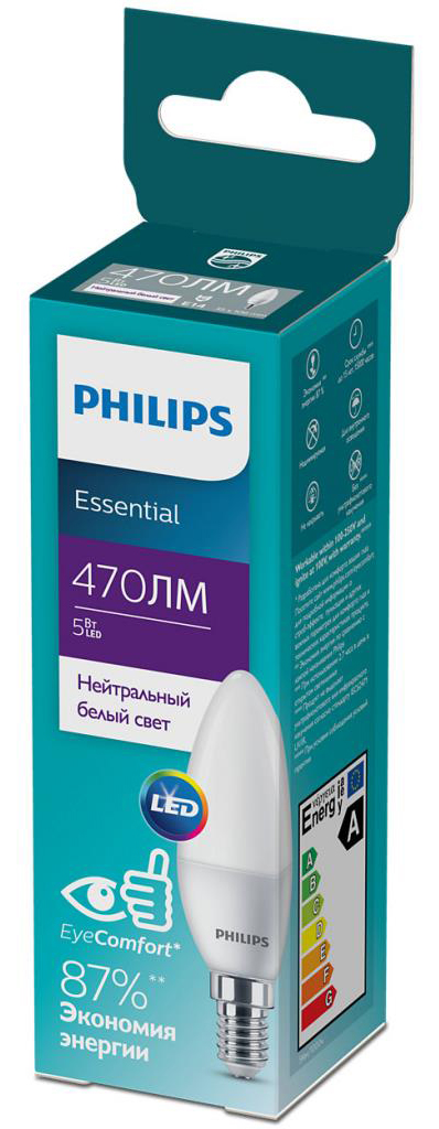 Светодиодная лампа Philips ESSLEDCandle 5W 470lm E14 840 B35NDFRRCA (929002968807) цена 91.00 грн - фотография 2