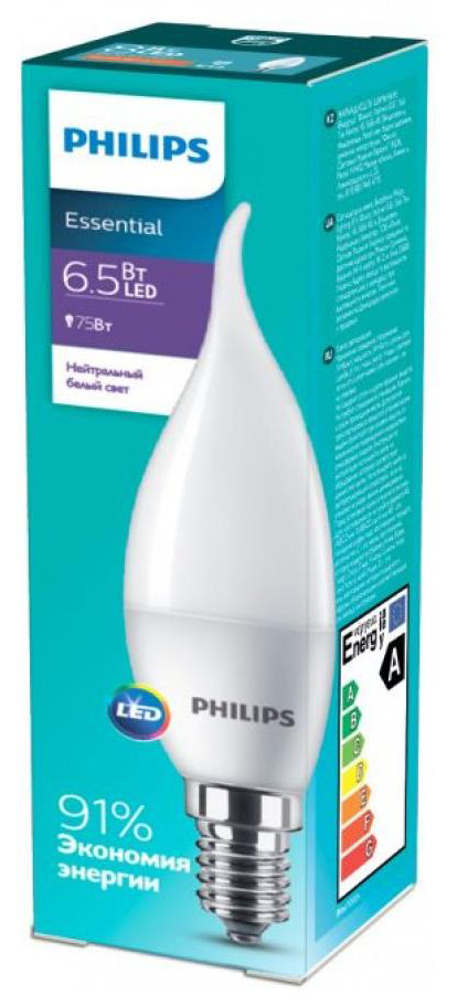 Светодиодная лампа Philips ESSLEDCandle 6.5-75W E14 840 BA35NDFRRCA (929001905807) цена 104.00 грн - фотография 2