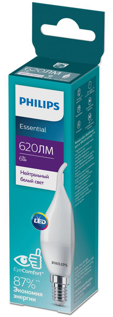 Світлодіодна лампа Philips ESSLEDCandle 6W 620lm E14 840 BA35NDFRRCA (929002972307) ціна 97.50 грн - фотографія 2