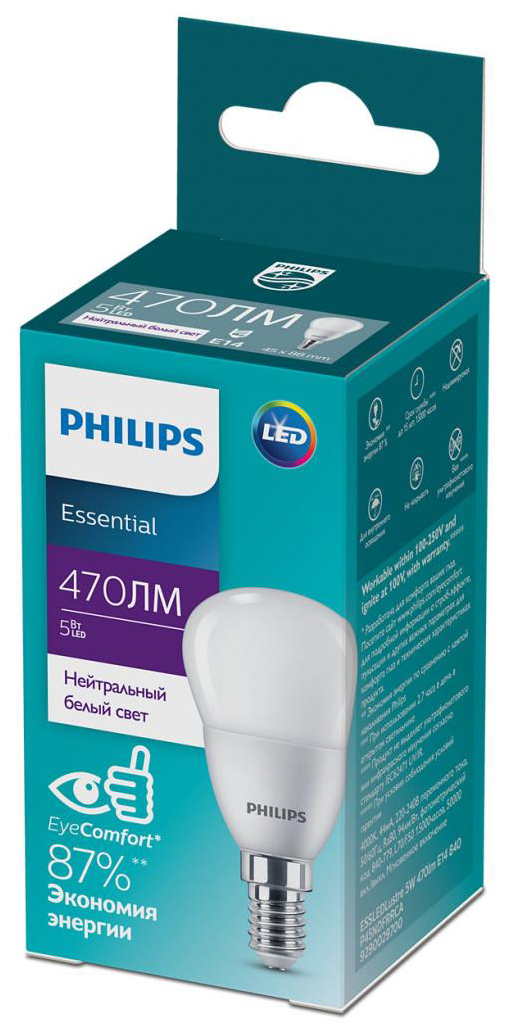 Світлодіодна лампа Philips ESSLEDLustre 5W 470lm E14 840 P45NDFRRCA (929002970007) ціна 92 грн - фотографія 2