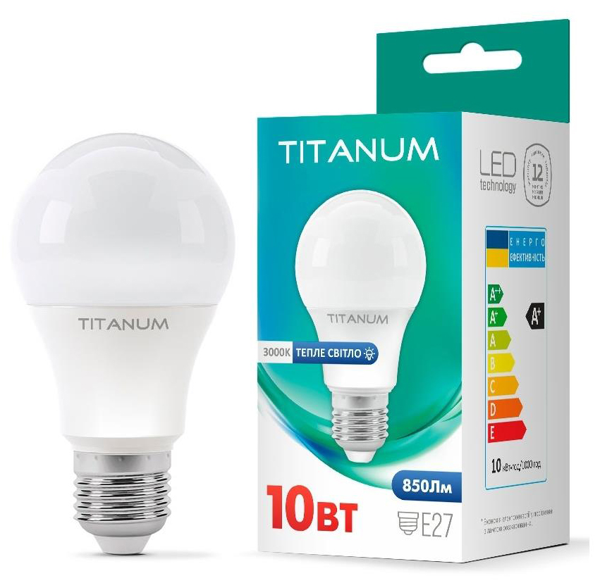 Светодиодная лампа мощностью 10 Вт Titanum A60 10W E27 3000K (TLA6010273)