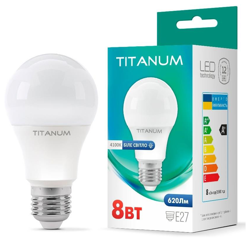 Ціна світлодіодна лампа Titanum A60 8W E27 4100K (TLA6008274) в Житомирі