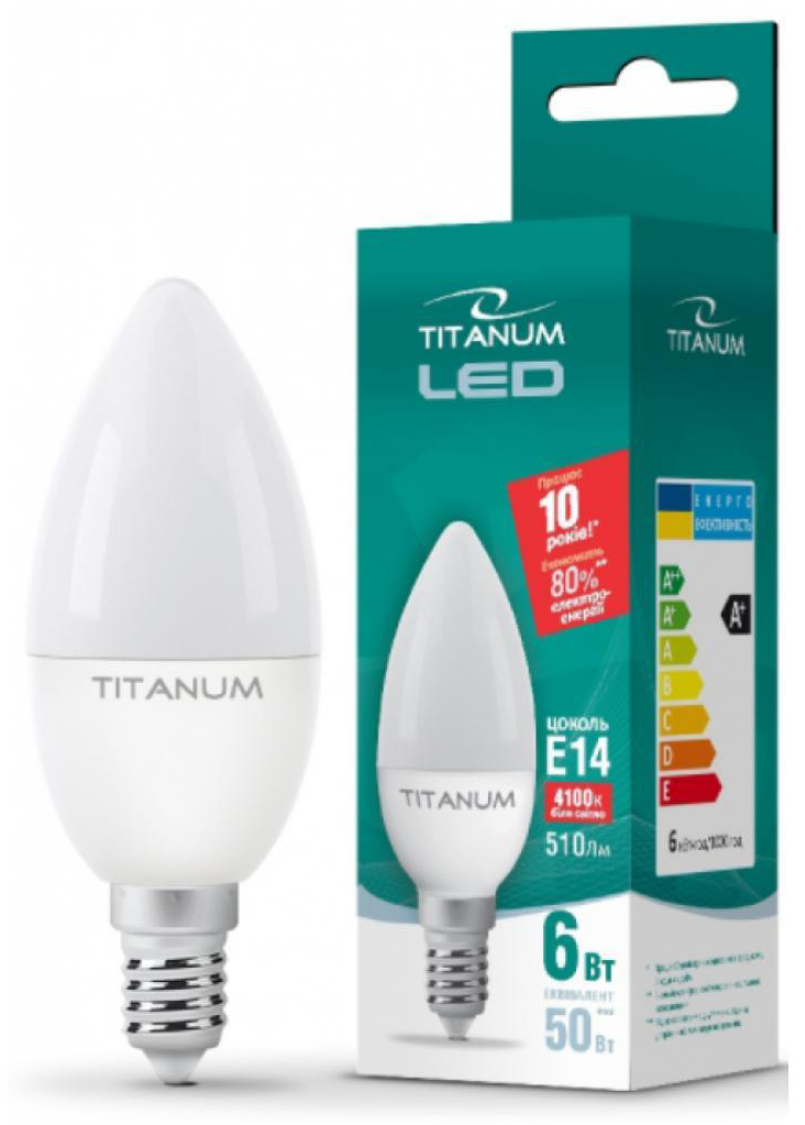 Светодиодная лампа Titanum C37 6W E14 4100K 220V (TLС3706144) цена 46.50 грн - фотография 2