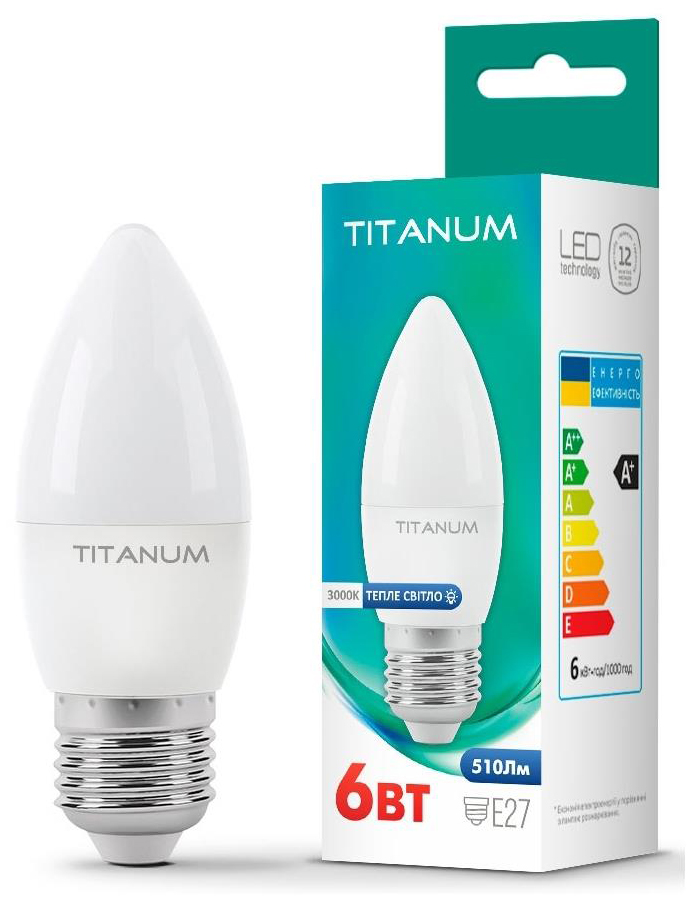Світлодіодна лампа Titanum C37 6W E27 3000K (TLС3706273)