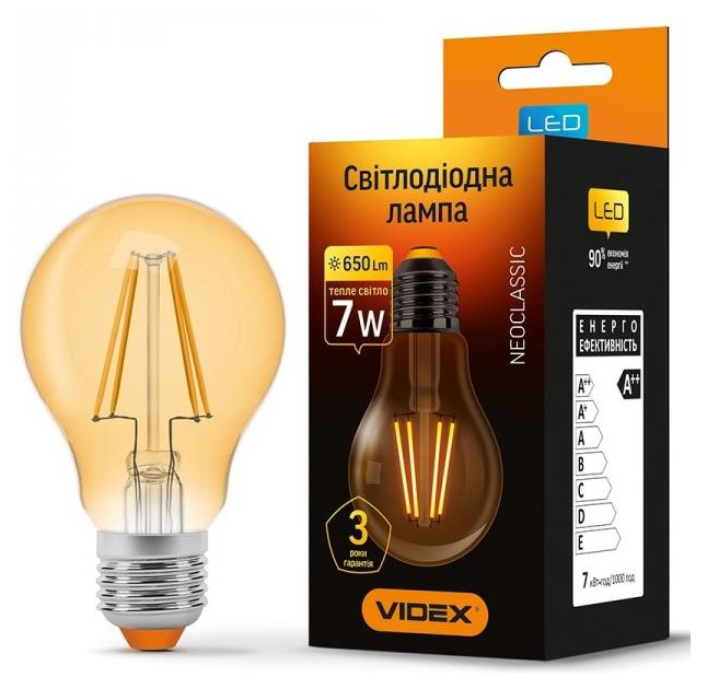 Светодиодная лампа мощностью 7 Вт Titanum Filament A60 7W E27 2200K бронза (TLFA6007272A)
