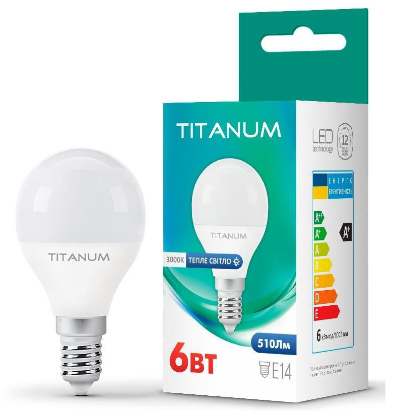 Светодиодная лампа Titanum G45 6W E14 3000K (TLG4506143)