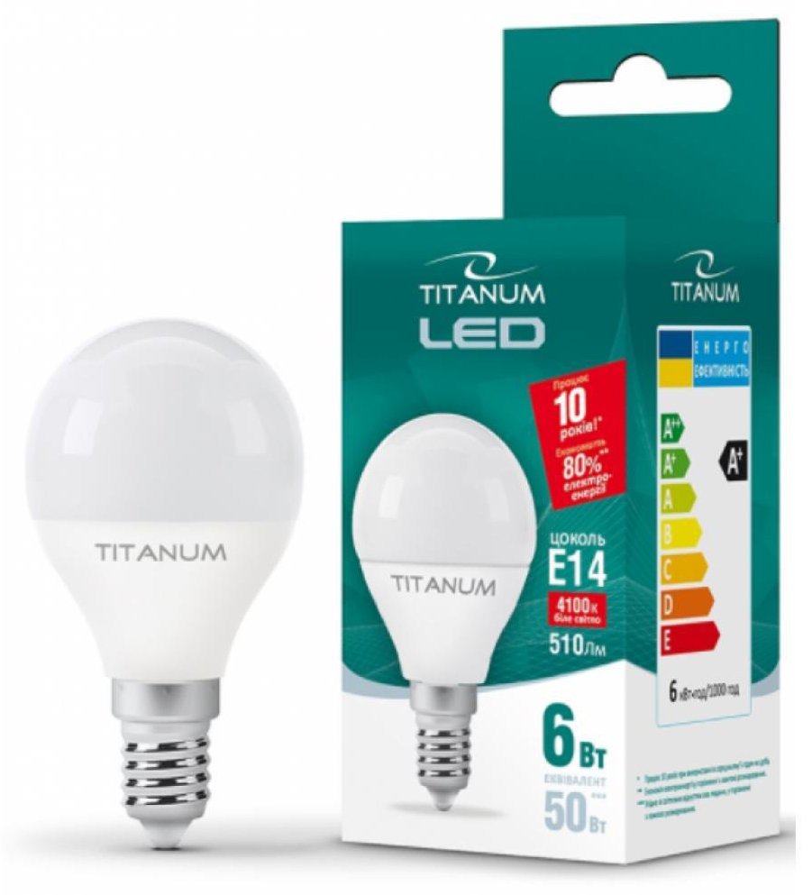 Світлодіодна лампа Titanum G45 6W E14 4100K 220V (TLG4506144) ціна 46.50 грн - фотографія 2