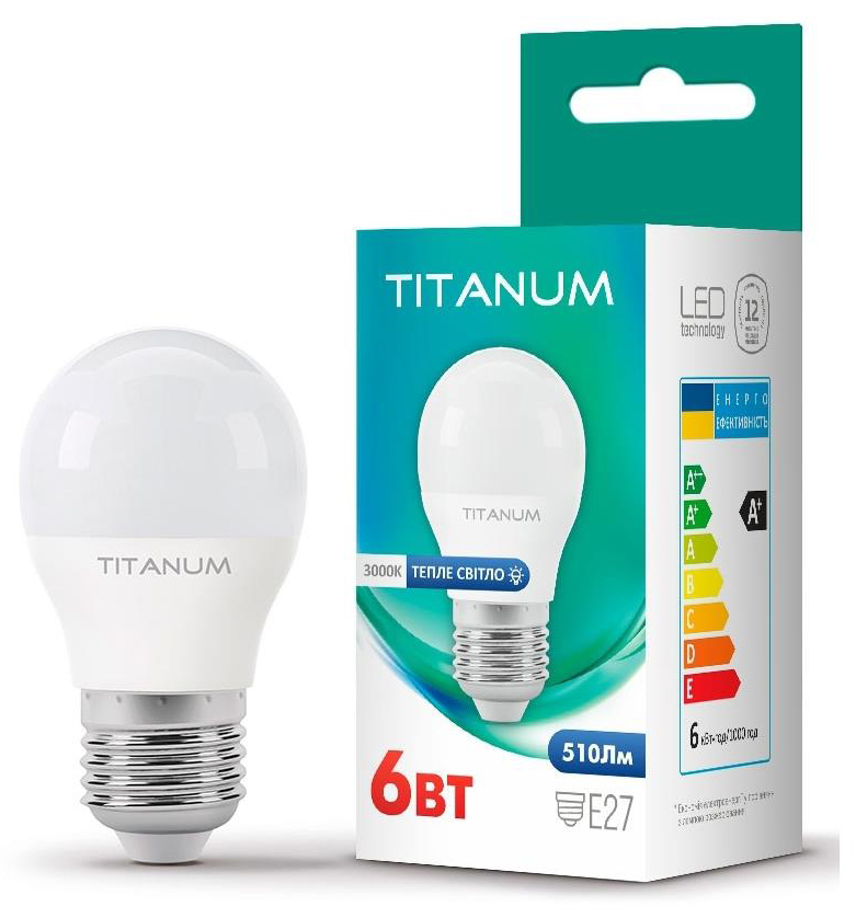 Світлодіодна лампа потужністю 6 Вт Titanum G45 6W E27 3000K (TLG4506273)