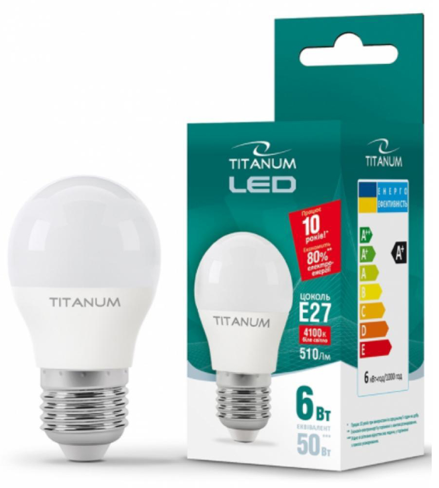 Світлодіодна лампа Titanum G45 6W E27 4100K 220V (TLG4506274) ціна 46.50 грн - фотографія 2
