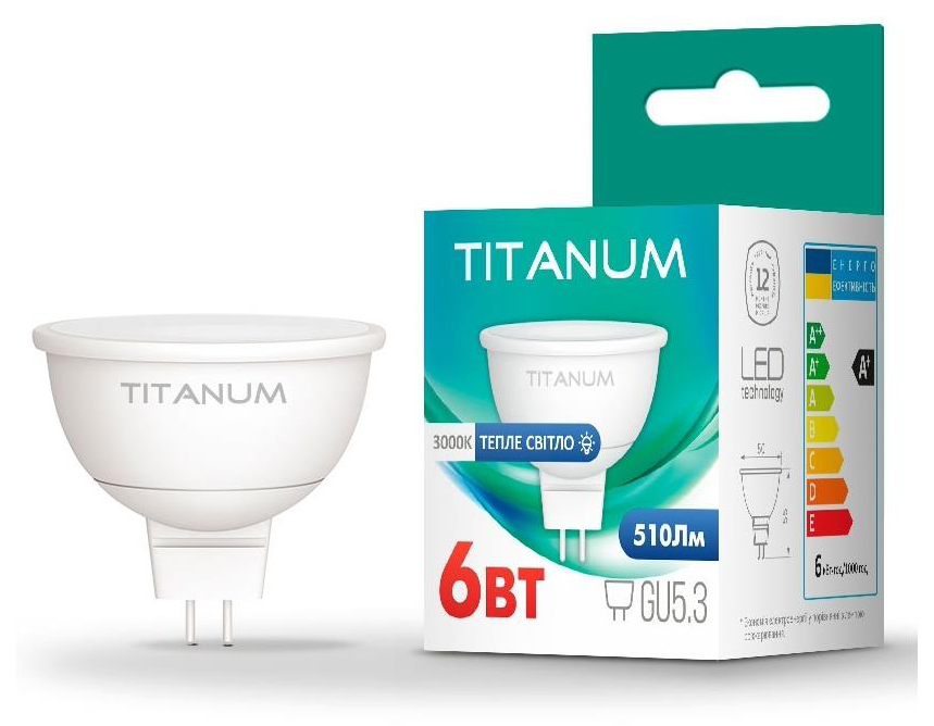 Лампа Titanum світлодіодна Titanum MR16 6W GU5.3 3000K (TLMR1606533)
