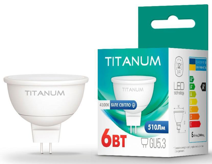 Светодиодная лампа Titanum MR16 6W GU5.3 4100K 220V (TLMR1606534) цена 55.50 грн - фотография 2