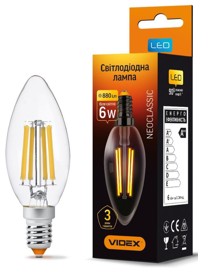 Світлодіодна лампа Videx Filament C37F 6W E14 4100K 220V (VL-C37F-06144) ціна 140 грн - фотографія 2