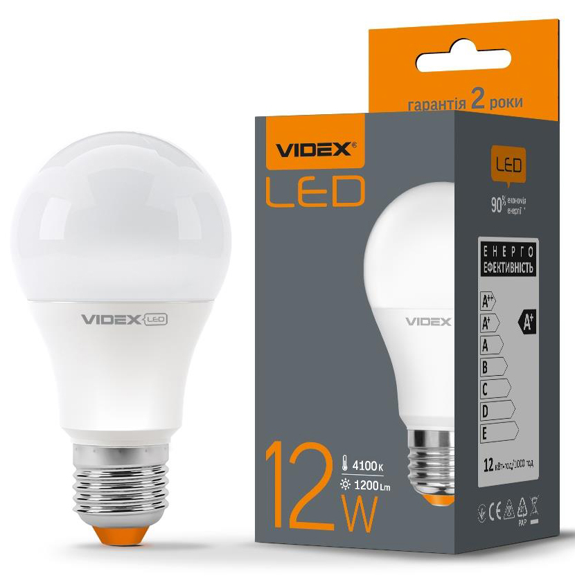 Светодиодная лампа мощностью 12 Вт Videx A60e 12W E27 4100K (VL-A60e-12274)