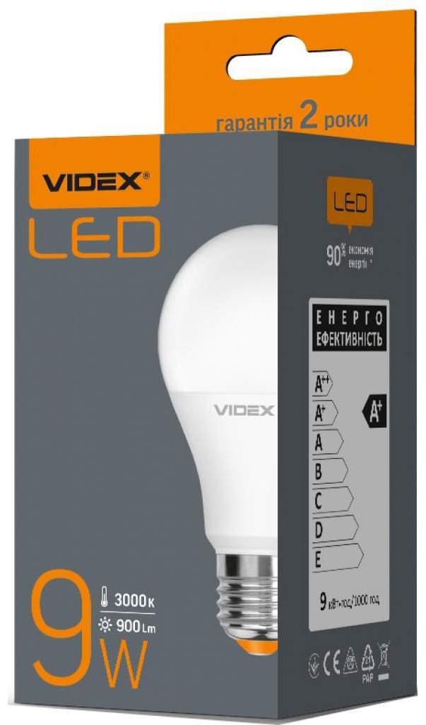 Світлодіодна лампа Videx A60e 9W E27 3000K 220V ціна 100.10 грн - фотографія 2