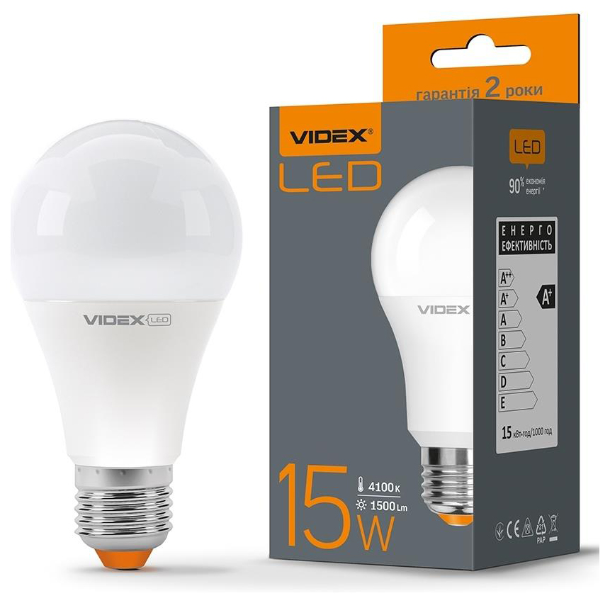 Характеристики светодиодная лампа Videx A65e 15W E27 4100K (VL-A65e-15274)
