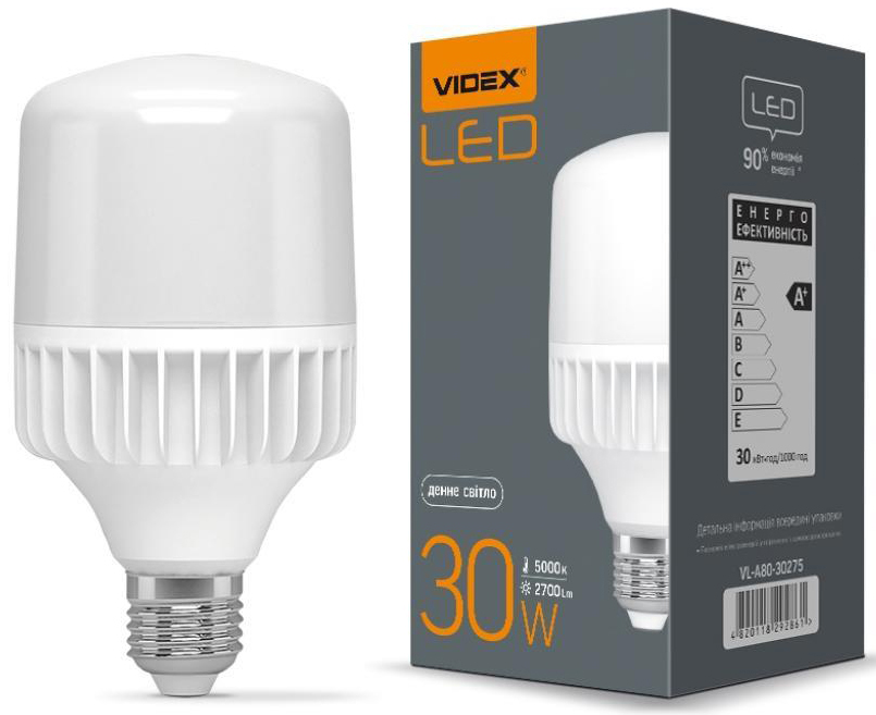 Світлодіодна лампа Videx A80 30W E27 5000K 220V (VL-A80-30275) ціна 439.40 грн - фотографія 2