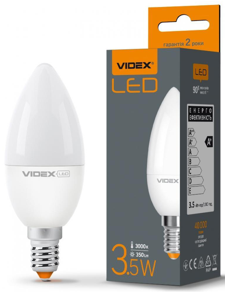Світлодіодна лампа Videx C37e 3.5W E14 3000K 220V (VL-C37e-35143) ціна 75 грн - фотографія 2