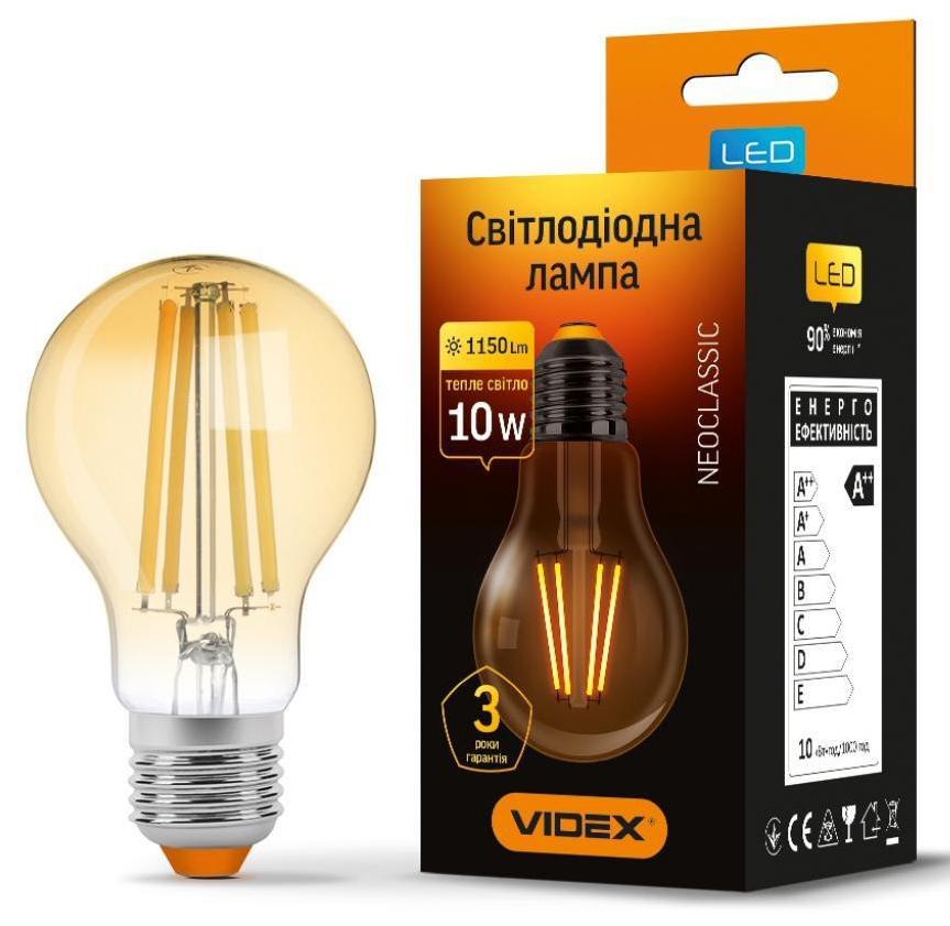 Светодиодная лампа Videx Filament A60FA 10W E27 2200K 220V (VL-A60FA-10272) цена 160.50 грн - фотография 2