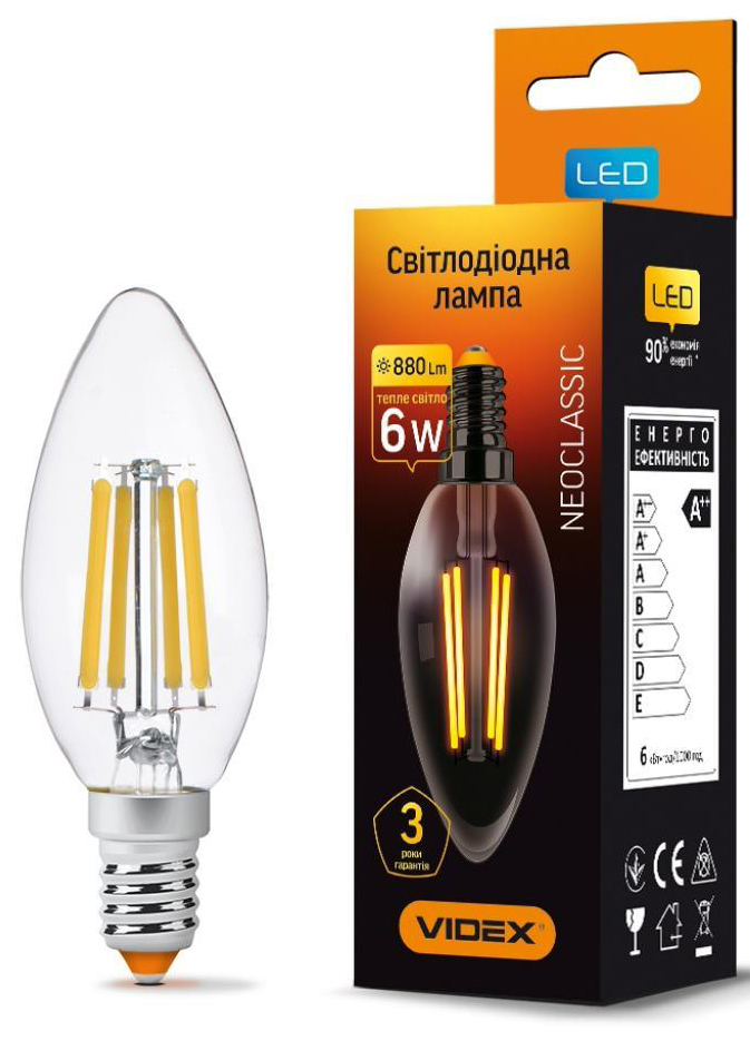 Светодиодная лампа Videx Filament C37F 6W E14 3000K 220V (VL-C37F-06143) цена 127.50 грн - фотография 2