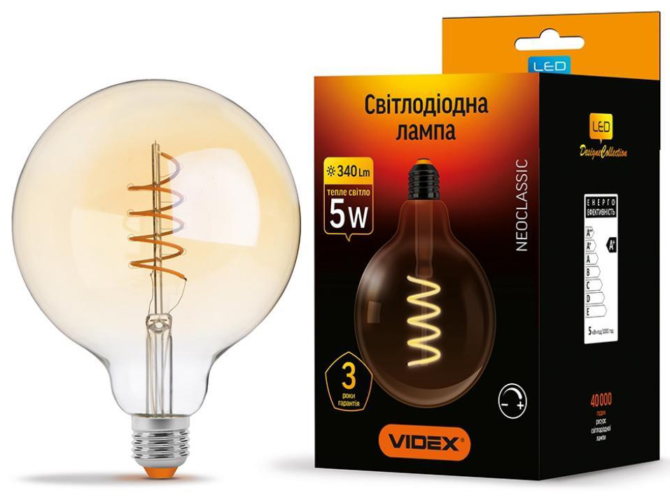 Світлодіодна лампа Videx Filament G125FASD 5W E27 2200K 220V (VL-G125FASD-05272) ціна 490 грн - фотографія 2