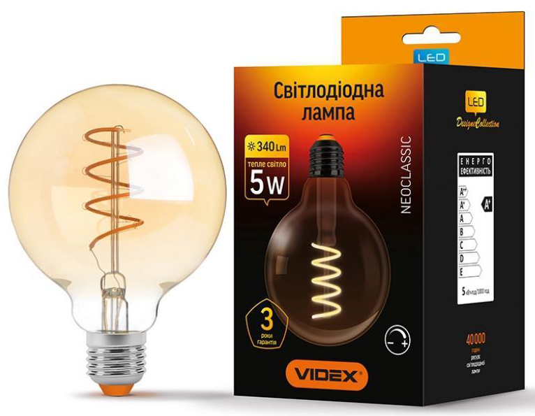 Светодиодная лампа Videx Filament G95FASD 5W E27 2200K 220V (VL-G95FASD-05272) цена 350 грн - фотография 2