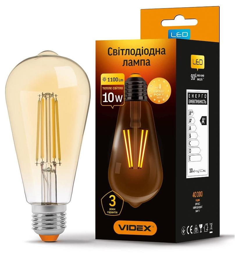 Лампа Videx світлодіодна Videx Filament ST64FA 10W E27 2200K бронза (VL-ST64FA-10272)