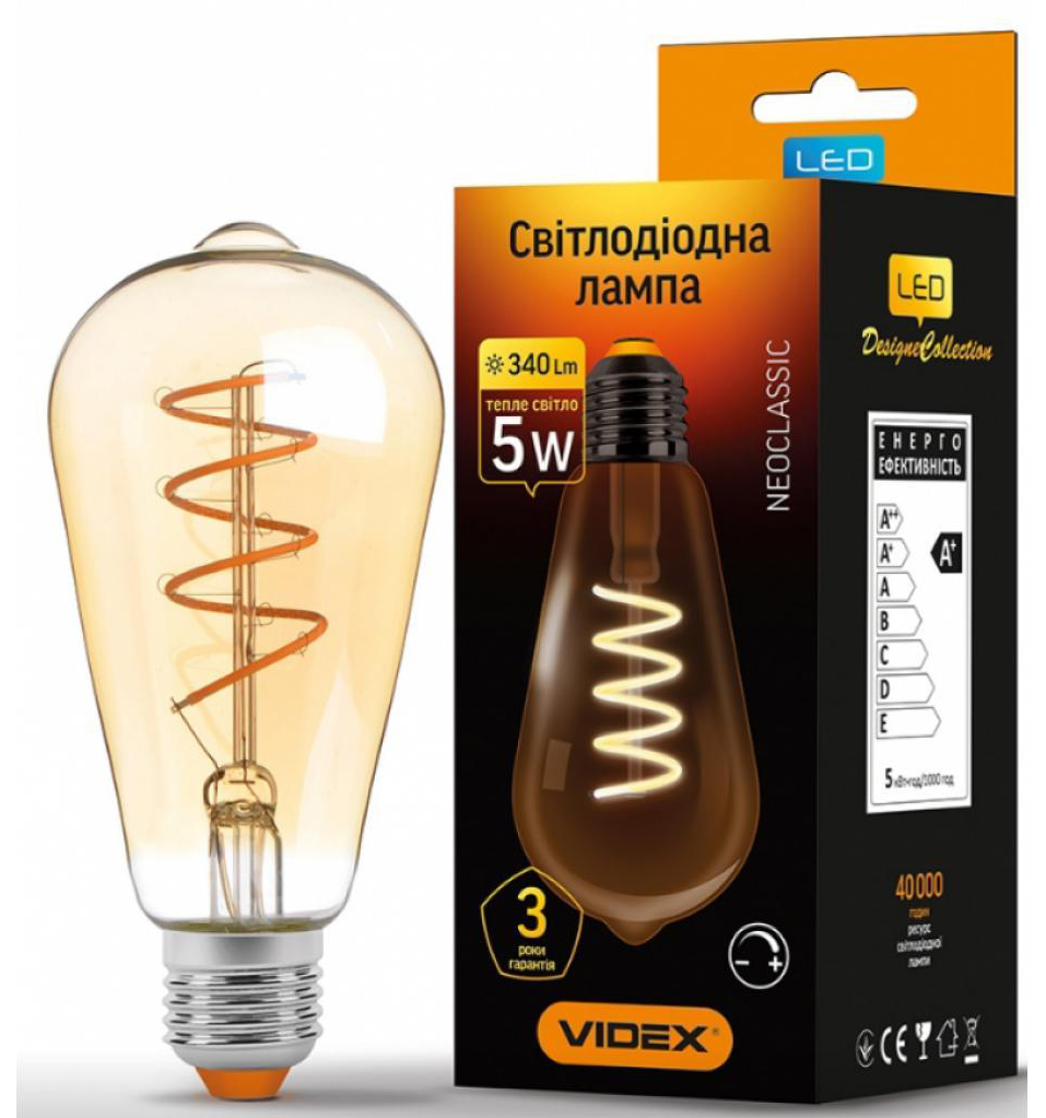 Светодиодная лампа Videx Filament ST64FASD 5W E27 2200K 220V (VL-ST64FASD-05272) цена 300 грн - фотография 2