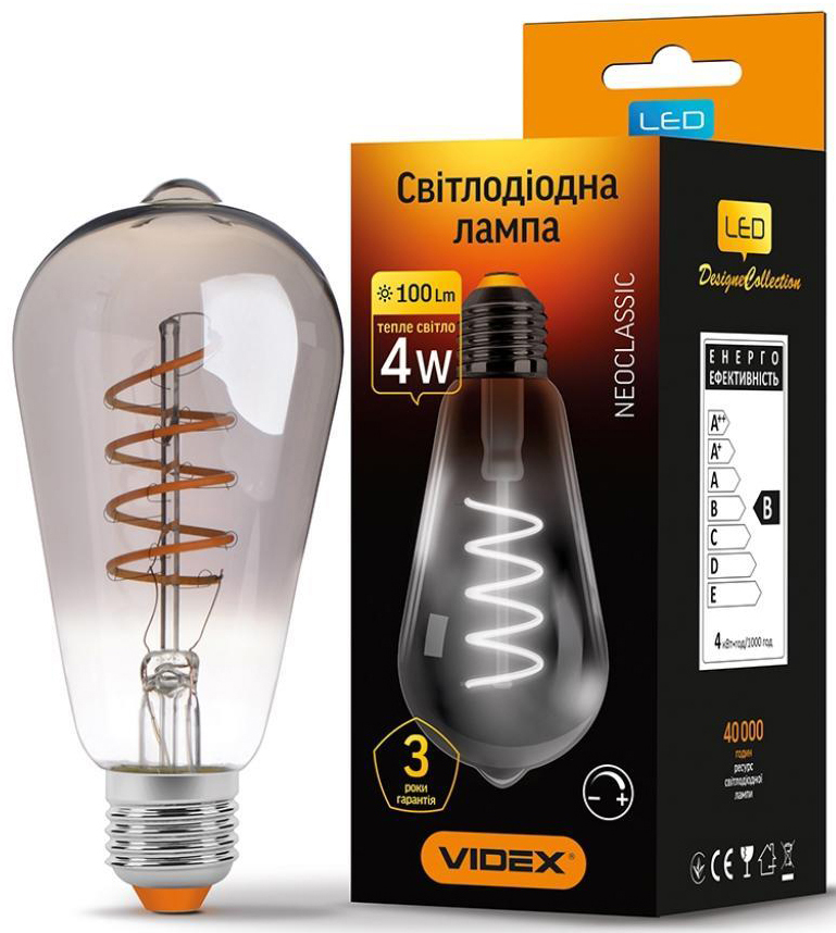 Светодиодная лампа Videx Filament ST64FGD 4W E27 2100K 220V (VL-ST64FGD-04272) цена 321 грн - фотография 2