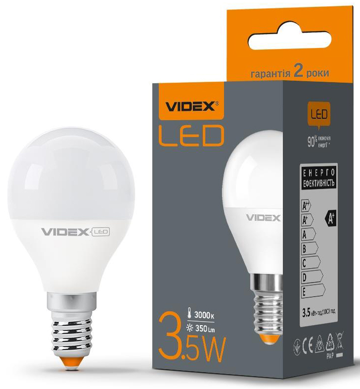Світлодіодна лампа Videx LED G45e 3.5W E14 3000K 220V (VL-G45e-35143) ціна 75 грн - фотографія 2