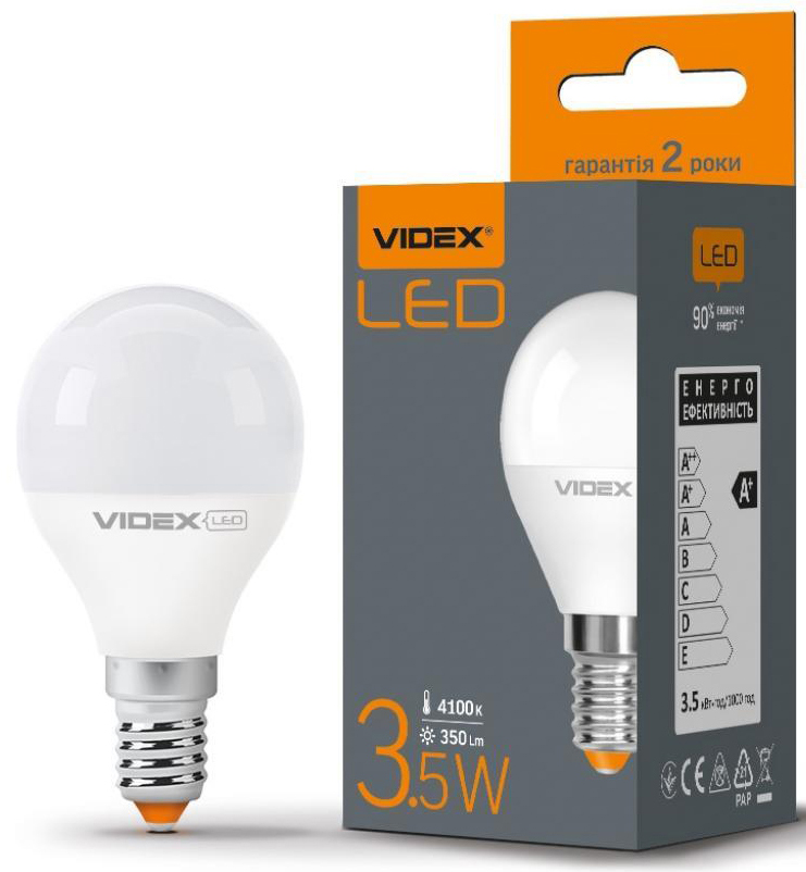 Світлодіодна лампа Videx LED G45e 3.5W E14 4100K 220V (VL-G45e-35144) ціна 75 грн - фотографія 2