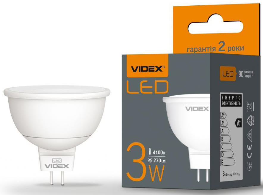 Светодиодная лампа Videx MR16e 3W GU5.3 4100K 220V (VL-MR16e-03534) цена 85.80 грн - фотография 2
