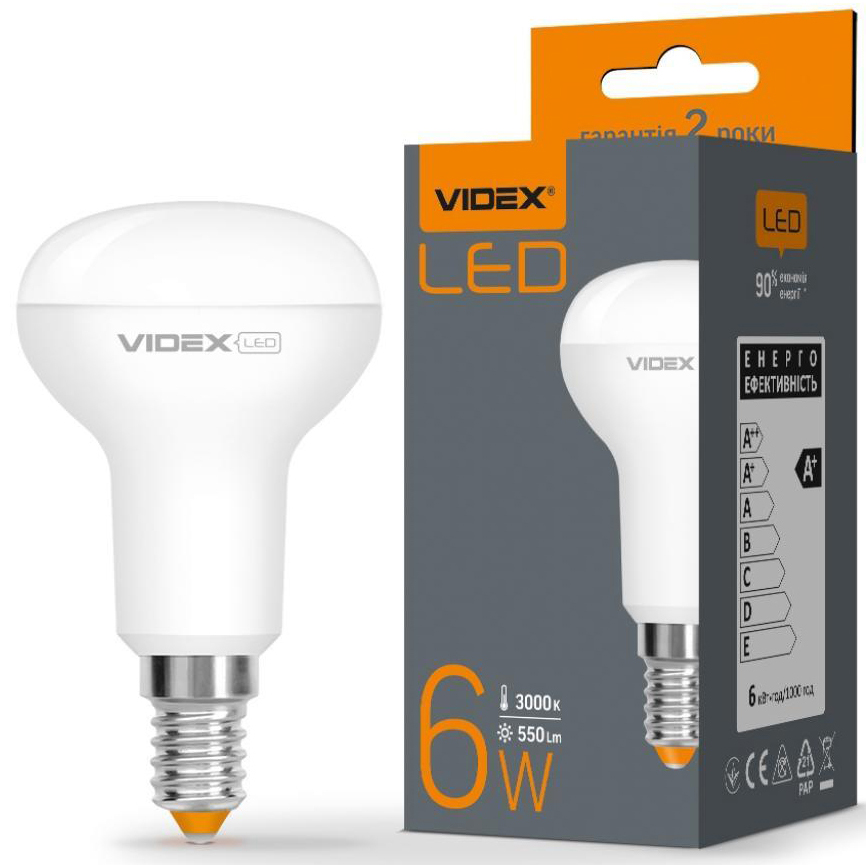 Світлодіодна лампа Videx R50e 6W E14 3000K 220V (VL-R50e-06143) ціна 96.00 грн - фотографія 2