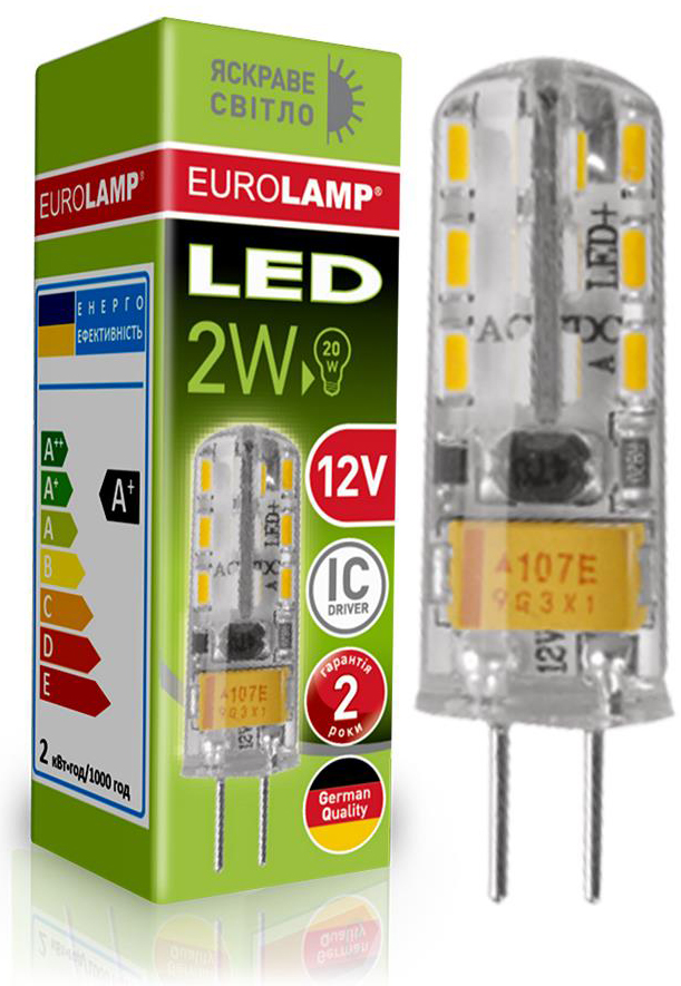 Светодиодная лампа 12 вольт Eurolamp LED силикон G4 2W 4000K 12V