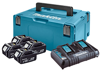 Набір акумулятор + зарядний пристрій Makita LXT BL1840 x 4шт (18V, 4Ah) + DC18RD, кейс Makpac 3 (197156-9) ціна 22500 грн - фотографія 2