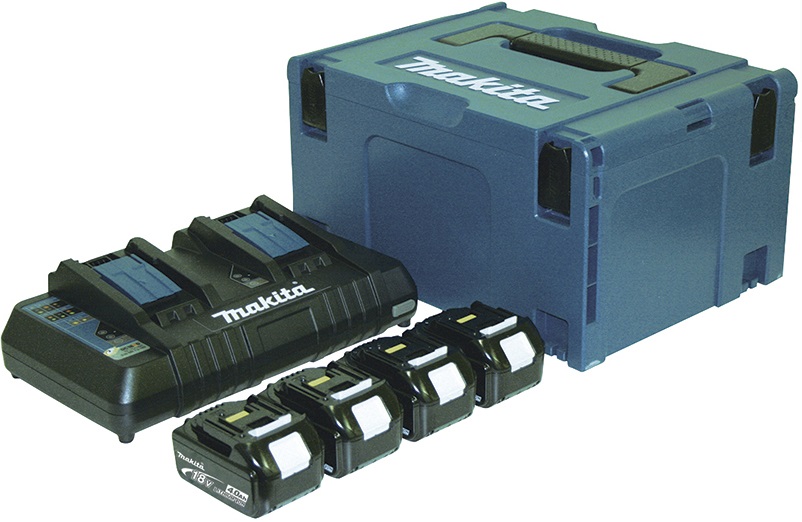 Набір акумулятор + зарядний пристрій Makita LXT BL1840 x 4шт (18V, 4Ah) + DC18RD, кейс Makpac 3 (197156-9)