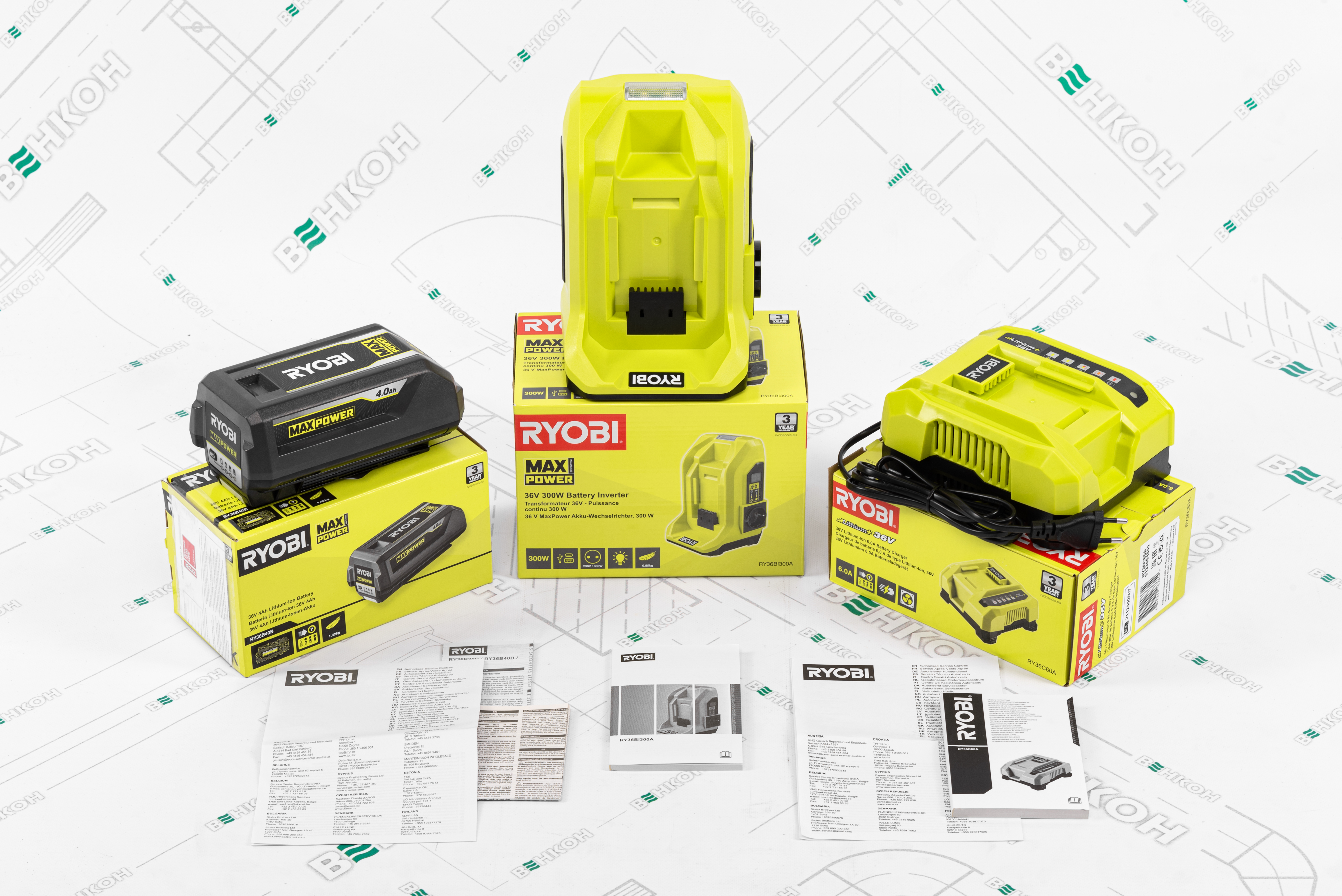 в асортименті Портативна зарядна станція Ryobi MAX POWER 288 Вт*Год. FAST charge (RY36BI300A-0+RY36C60A+RY36B40B-2шт) в магазині - фото 18