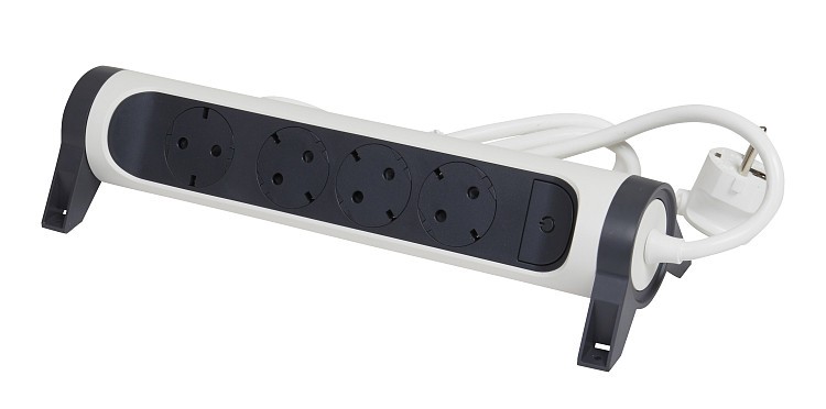 Мережевий подовжувач Legrand Преміум 4х2К+З розетки 16 А, поворотний, з кабелем 3 м, колір Білий/Чорний в інтернет-магазині, головне фото