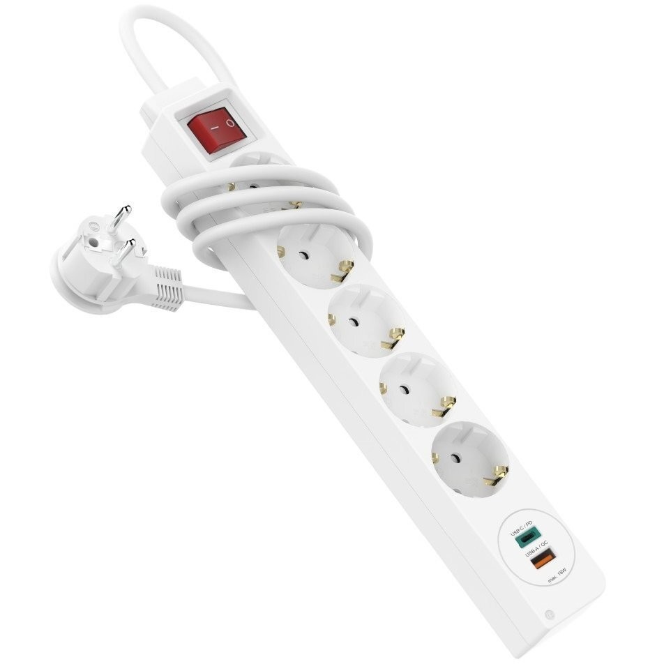 в продажу Мережевий подовжувач Hama 5XSchuko 3G*1.5мм 1.4м USB-C/A, PD/QC White - фото 3