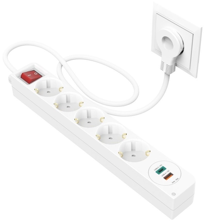 продаємо Hama 5XSchuko 3G*1.5мм 1.4м USB-C/A, PD/QC White в Україні - фото 4