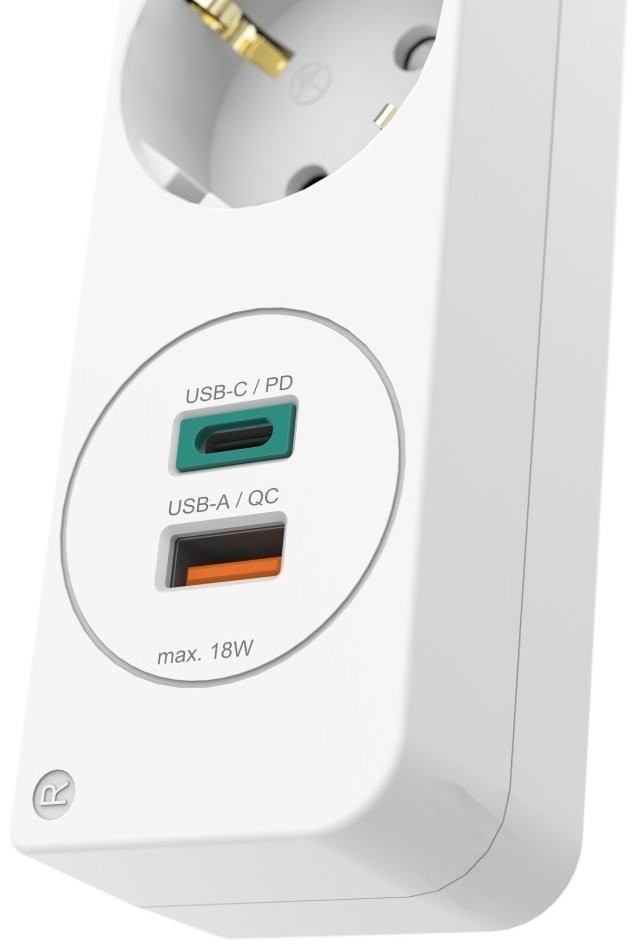 Мережевий подовжувач Hama 5XSchuko 3G*1.5мм 1.4м USB-C/A, PD/QC White відгуки - зображення 5