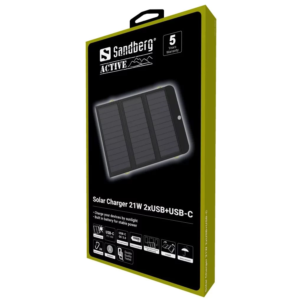 в продаже Повербанк Sandberg 10000mAh Solar Charger 21W PD/18W QC/3.0 USB-C USB-A*2 (420-55) - фото 3