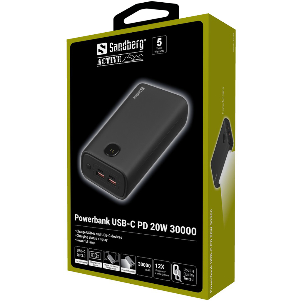 продаём Sandberg 30000mAh PD/20W QC/3.0 USB-C*2 USB-A*2 LED flashlight 2W (420-68) в Украине - фото 4